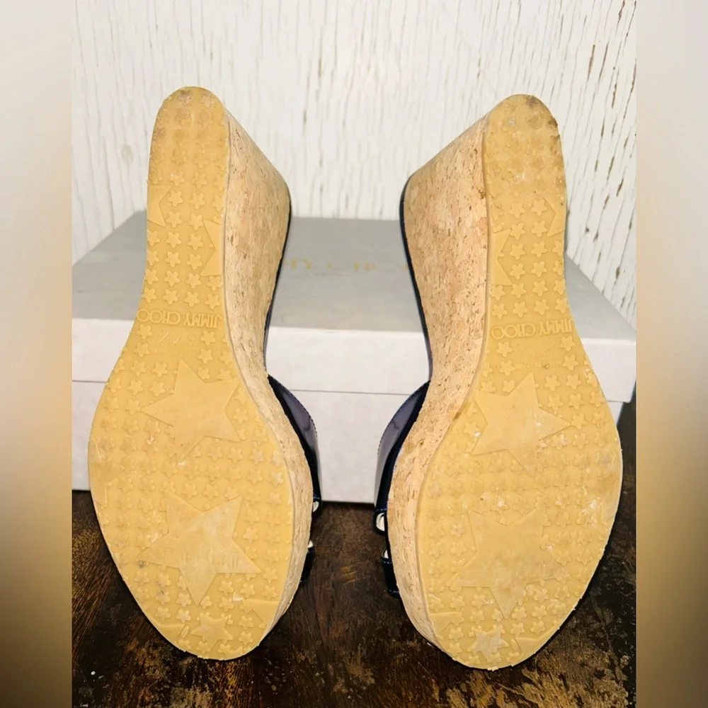 🔹🔹Jimmy Choo PERFUME‎ Metallic Denim Slip on Wedge Sandel-NWT in BOX.🔹🔹